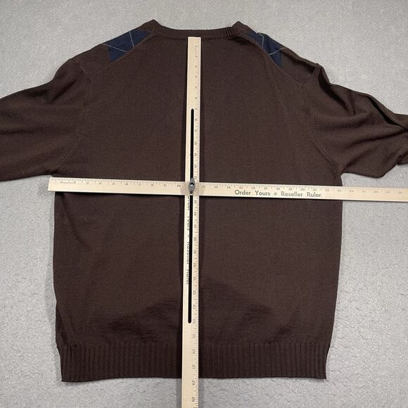 Toscano Sweater Mens XL Brown Merino Wool Blend Argyle V-Neck Made in Italy - Picture 6 of 9